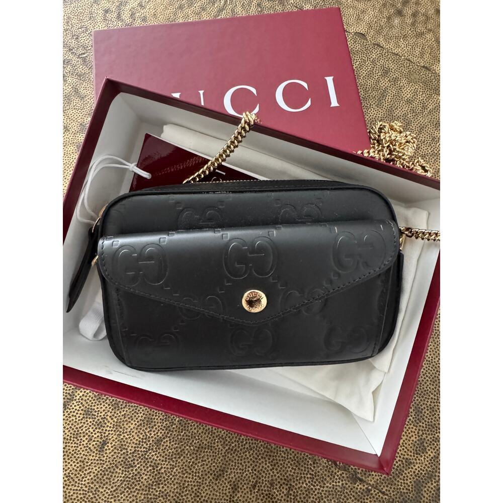 Gucci GG Super Mini Shoulder Bag Black Leather with Chain Strap Brand BNIB - Picture 5 of 11
